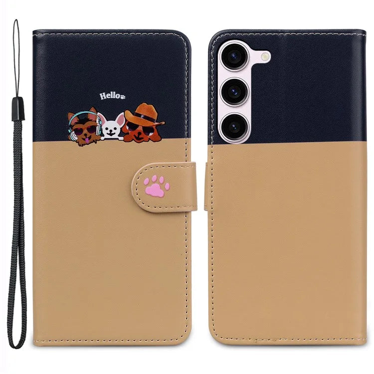 Cartoon Pet Series for Samsung Galaxy S23 Shockproof Case Wallet PU Leather+TPU Phone Cover