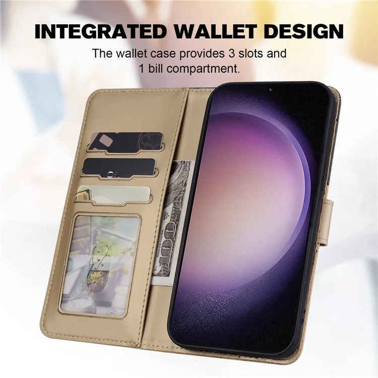 Cartoon Pet Series for Samsung Galaxy S23+ Case PU Leather+TPU Color Splicing Phone Stand Cover
