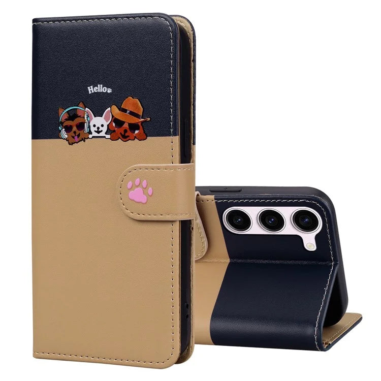 Cartoon Pet Series for Samsung Galaxy S23+ Case PU Leather+TPU Color Splicing Phone Stand Cover