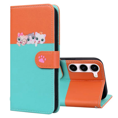 Cartoon Pet Series for Samsung Galaxy S23+ Case PU Leather+TPU Color Splicing Phone Stand Cover