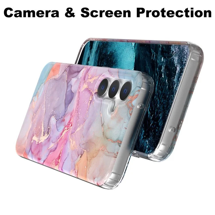 For Samsung Galaxy S23 FE Case GW18 PC+TPU Shell Marble Pattern IMD Phone Cover