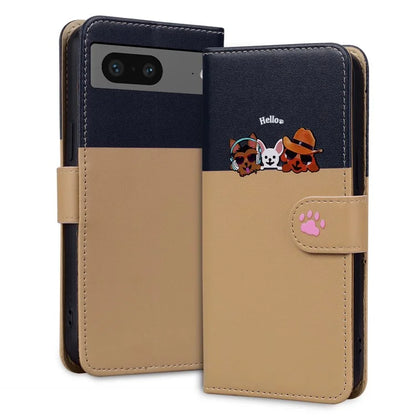 Cartoon Pet Series for Google Pixel 7 5G Cell Phone Case Leather Animal Pattern Stand Cover