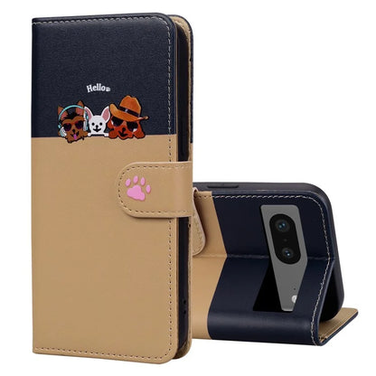 Cartoon Pet Series for Google Pixel 7 5G Cell Phone Case Leather Animal Pattern Stand Cover