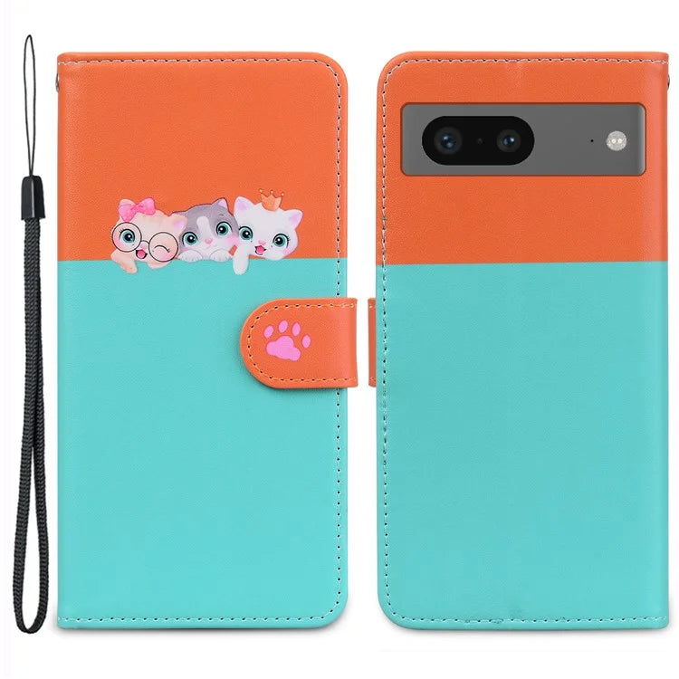 Cartoon Pet Series for Google Pixel 7 5G Cell Phone Case Leather Animal Pattern Stand Cover