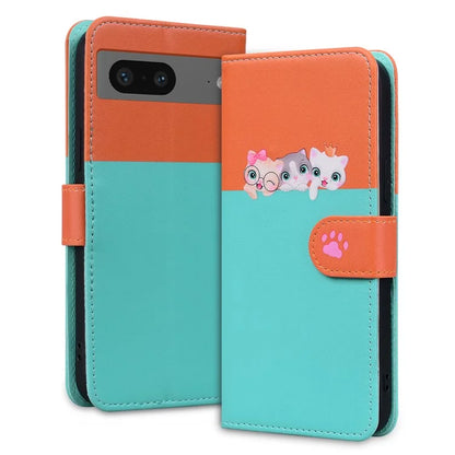 Cartoon Pet Series for Google Pixel 7 5G Cell Phone Case Leather Animal Pattern Stand Cover