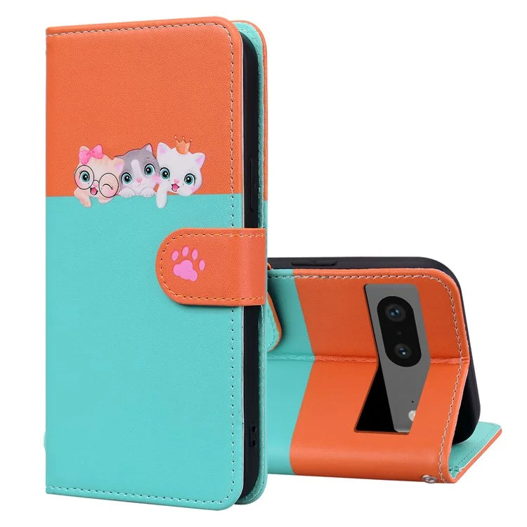 Cartoon Pet Series for Google Pixel 7 5G Cell Phone Case Leather Animal Pattern Stand Cover