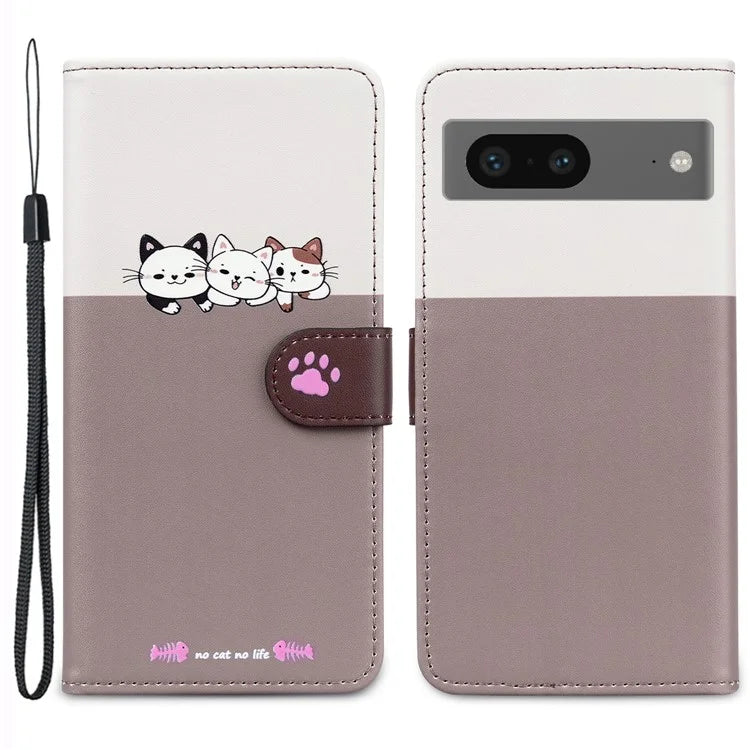 Cartoon Pet Series for Google Pixel 7 5G Cell Phone Case Leather Animal Pattern Stand Cover