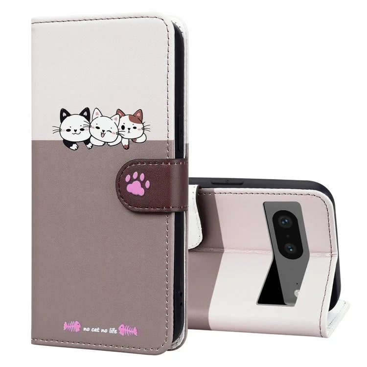 Cartoon Pet Series for Google Pixel 7 5G Cell Phone Case Leather Animal Pattern Stand Cover