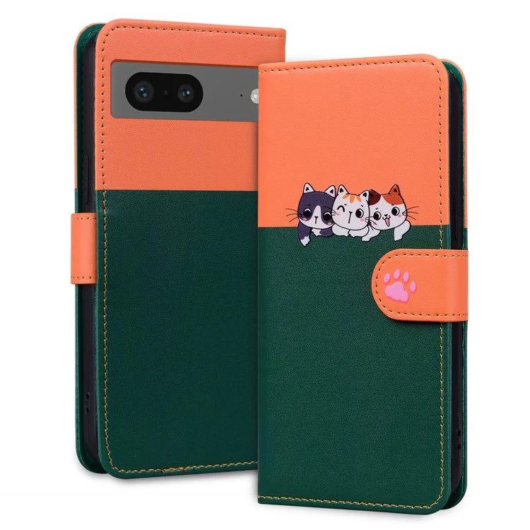 Cartoon Pet Series for Google Pixel 7 5G Cell Phone Case Leather Animal Pattern Stand Cover
