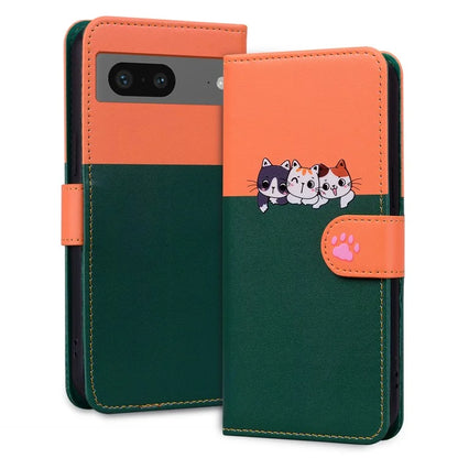 Cartoon Pet Series for Google Pixel 7 5G Cell Phone Case Leather Animal Pattern Stand Cover