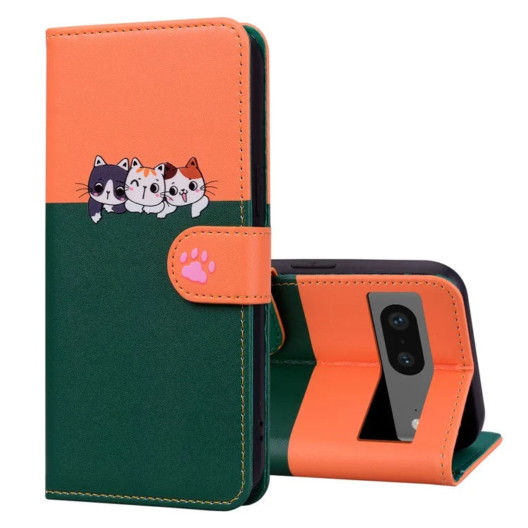 Cartoon Pet Series for Google Pixel 7 5G Cell Phone Case Leather Animal Pattern Stand Cover