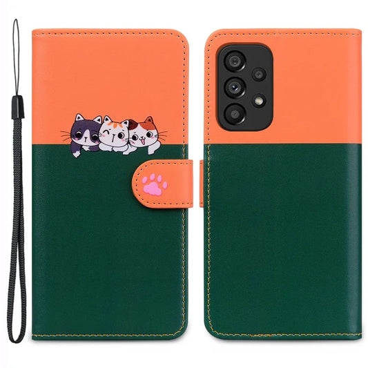 Cartoon Pet Series for Samsung Galaxy A53 5G Magnetic Case PU Leather Splicing Wallet Phone Cover