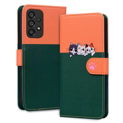 Cartoon Pet Series for Samsung Galaxy A53 5G Magnetic Case PU Leather Splicing Wallet Phone Cover