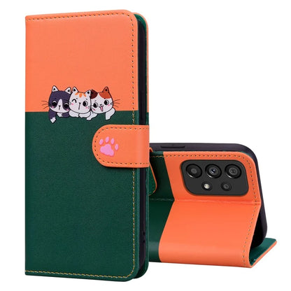 Cartoon Pet Series for Samsung Galaxy A53 5G Magnetic Case PU Leather Splicing Wallet Phone Cover