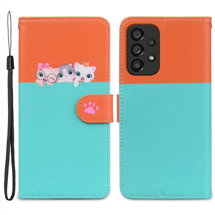 Cartoon Pet Series for Samsung Galaxy A53 5G Magnetic Case PU Leather Splicing Wallet Phone Cover