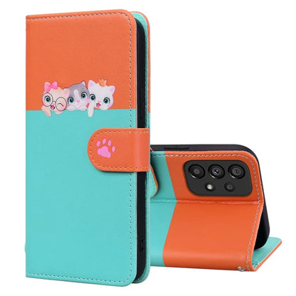 Cartoon Pet Series for Samsung Galaxy A53 5G Magnetic Case PU Leather Splicing Wallet Phone Cover