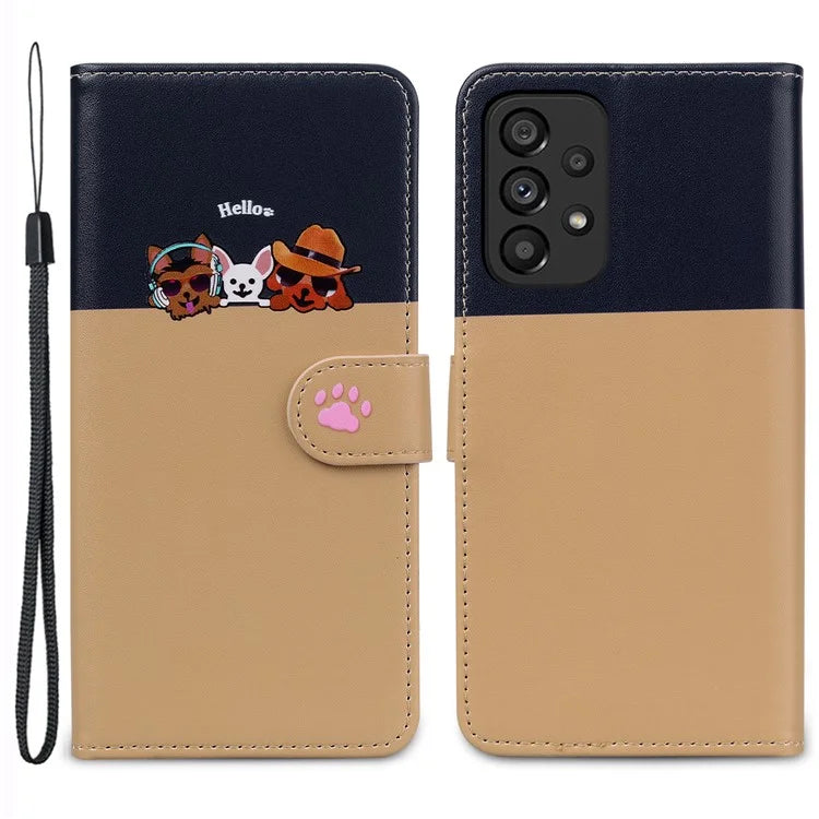Cartoon Pet Series for Samsung Galaxy A53 5G Magnetic Case PU Leather Splicing Wallet Phone Cover