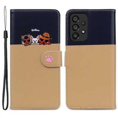 Cartoon Pet Series for Samsung Galaxy A53 5G Magnetic Case PU Leather Splicing Wallet Phone Cover