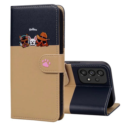 Cartoon Pet Series for Samsung Galaxy A53 5G Magnetic Case PU Leather Splicing Wallet Phone Cover