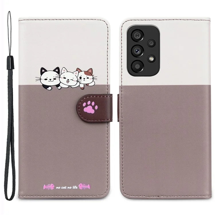 Cartoon Pet Series for Samsung Galaxy A53 5G Magnetic Case PU Leather Splicing Wallet Phone Cover