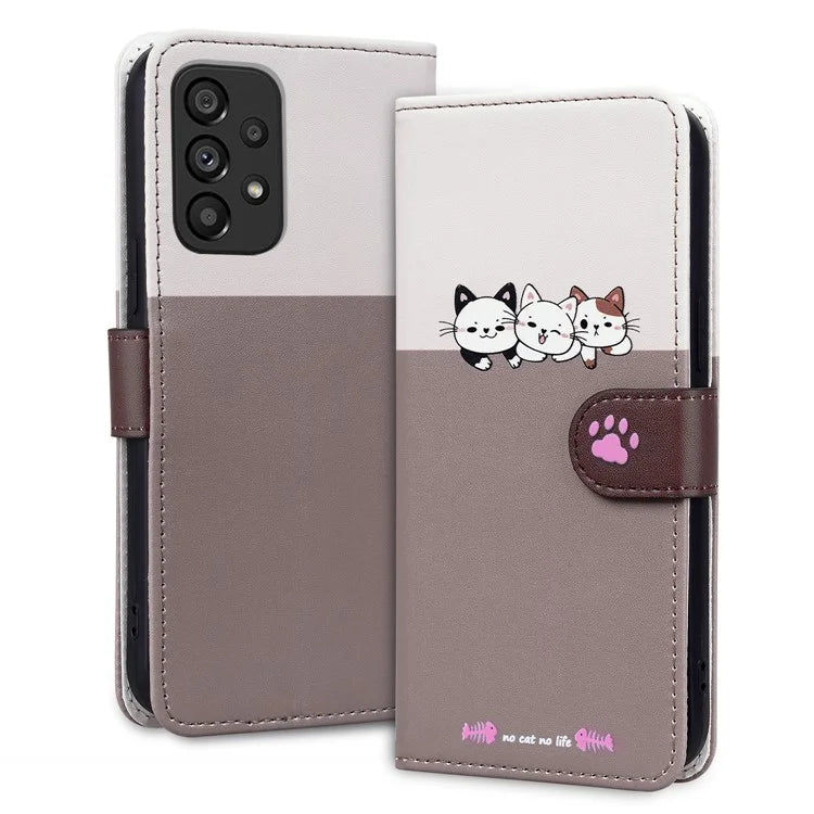 Cartoon Pet Series for Samsung Galaxy A53 5G Magnetic Case PU Leather Splicing Wallet Phone Cover