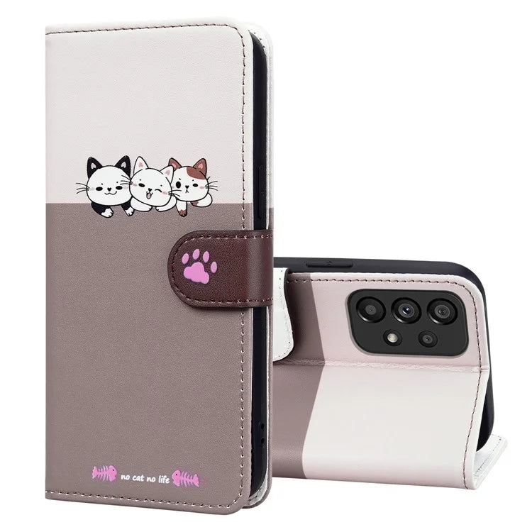 Cartoon Pet Series for Samsung Galaxy A53 5G Magnetic Case PU Leather Splicing Wallet Phone Cover