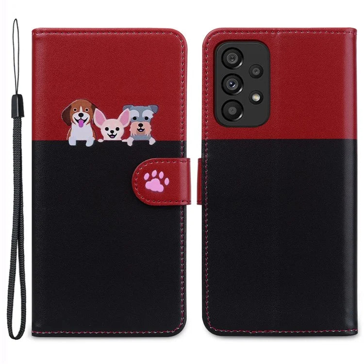 Cartoon Pet Series for Samsung Galaxy A53 5G Magnetic Case PU Leather Splicing Wallet Phone Cover