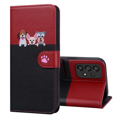 Cartoon Pet Series for Samsung Galaxy A53 5G Magnetic Case PU Leather Splicing Wallet Phone Cover