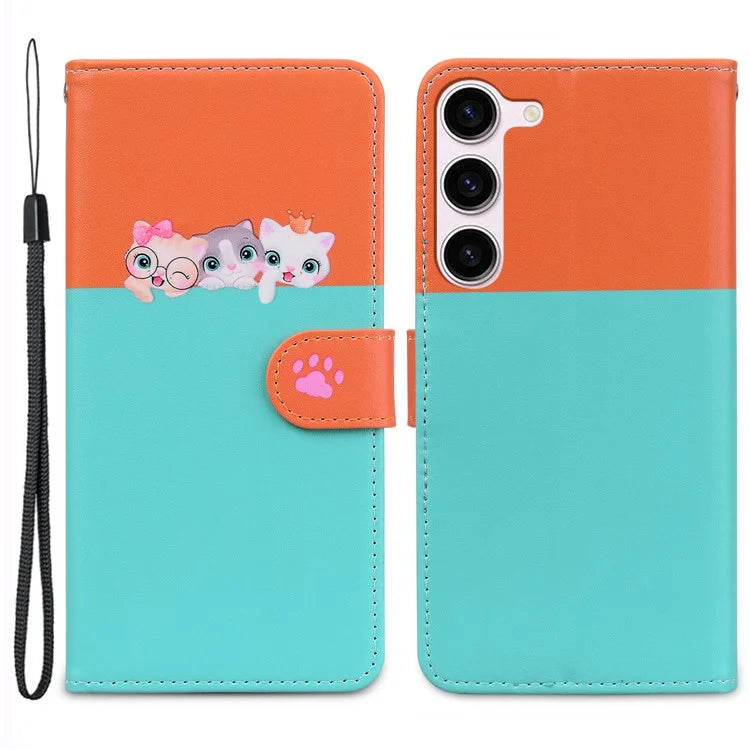 Cartoon Pet Series for Samsung Galaxy S22 5G Leather Case Stand Wallet Splicing Phone Cover