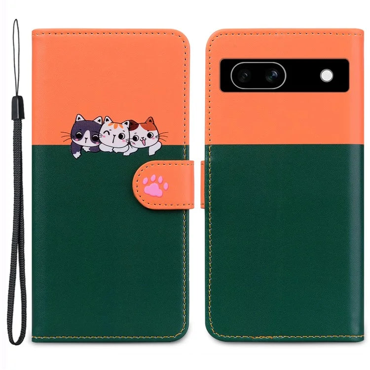 Cartoon Pet Series for Google Pixel 7a Shockproof Case Wallet Phone Cover