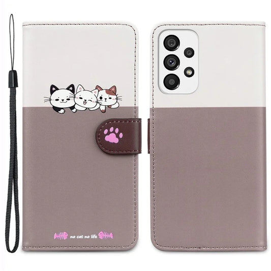 Cartoon Pet Series for Samsung Galaxy A73 5G Wallet Phone Case Leather Flip Cover