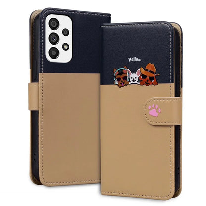 Cartoon Pet Series for Samsung Galaxy A73 5G Wallet Phone Case Leather Flip Cover
