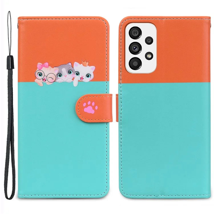 Cartoon Pet Series for Samsung Galaxy A73 5G Wallet Phone Case Leather Flip Cover