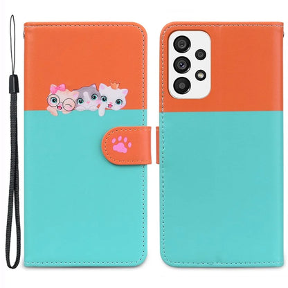 Cartoon Pet Series for Samsung Galaxy A73 5G Wallet Phone Case Leather Flip Cover