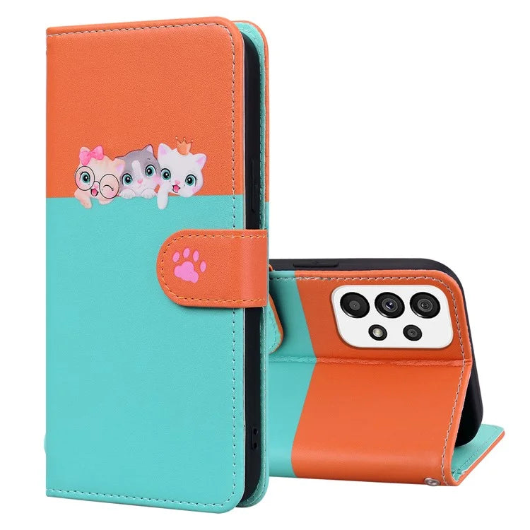 Cartoon Pet Series for Samsung Galaxy A73 5G Wallet Phone Case Leather Flip Cover
