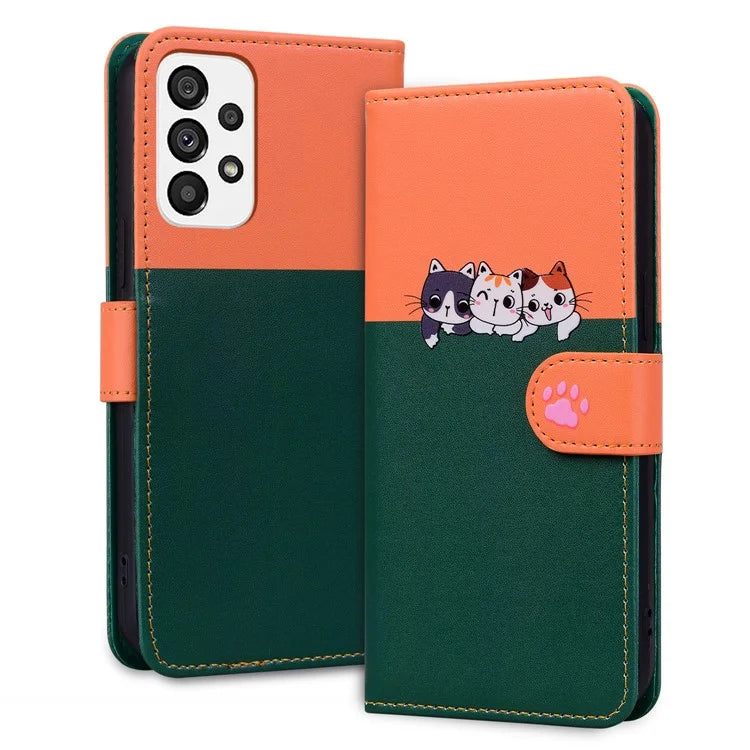 Cartoon Pet Series for Samsung Galaxy A73 5G Wallet Phone Case Leather Flip Cover