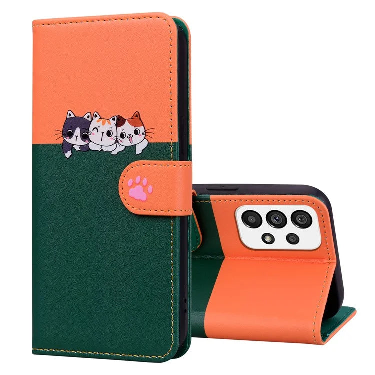 Cartoon Pet Series for Samsung Galaxy A73 5G Wallet Phone Case Leather Flip Cover
