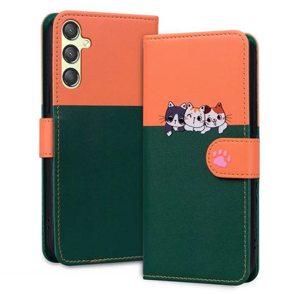 Cartoon Pet Series for Samsung Galaxy A24 4G (162.1 x 77.6 x 8.3mm) Case Anti-Drop Wallet Phone Coverish Green