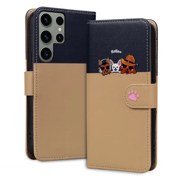 Cartoon Pet Series for Samsung Galaxy S22 Ultra 5G Case Wallet Phone Leather Flip Cover