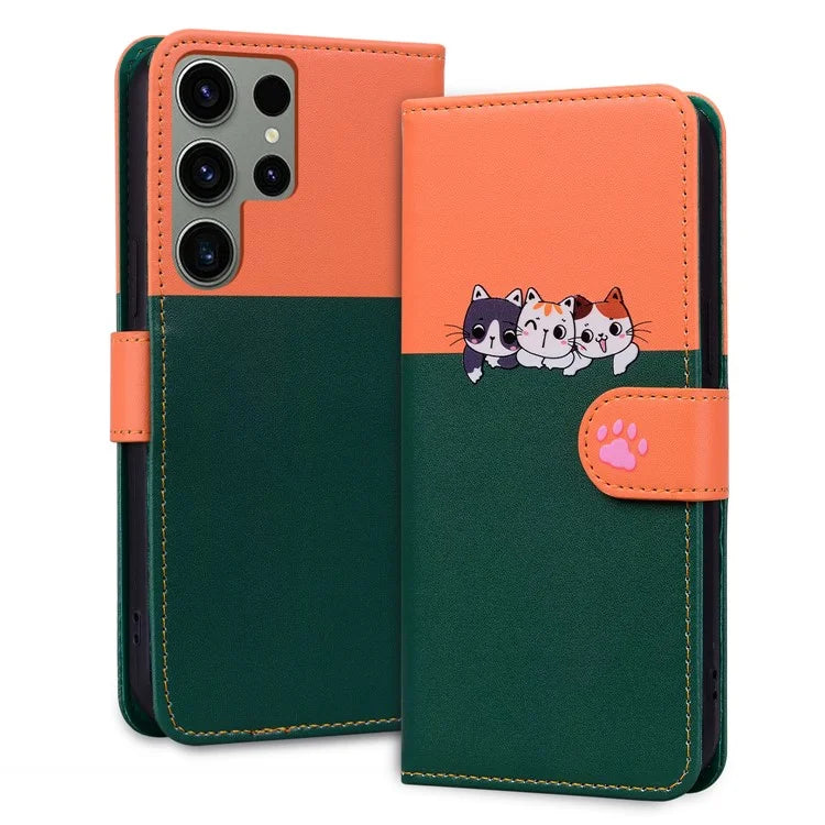Cartoon Pet Series for Samsung Galaxy S22 Ultra 5G Case Wallet Phone Leather Flip Cover