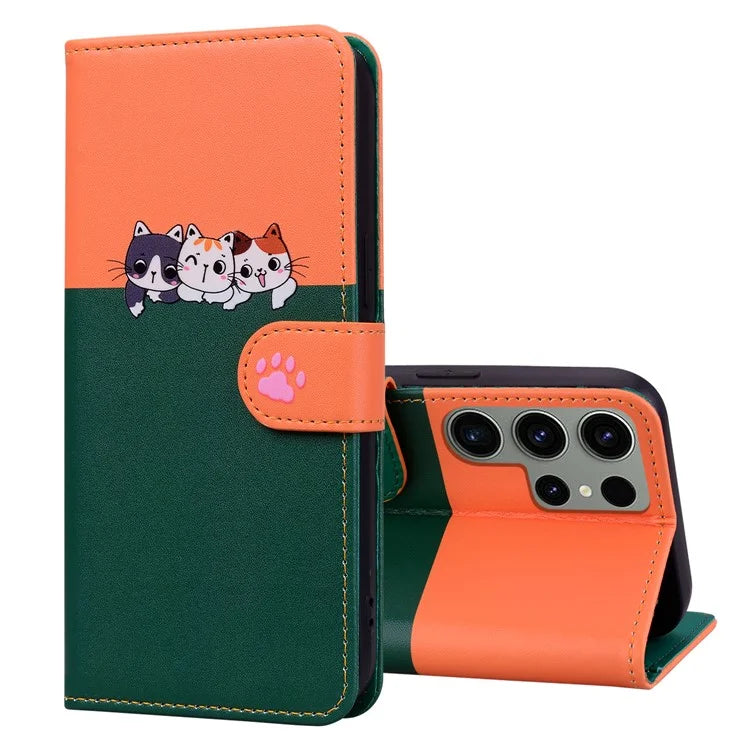 Cartoon Pet Series for Samsung Galaxy S22 Ultra 5G Case Wallet Phone Leather Flip Cover