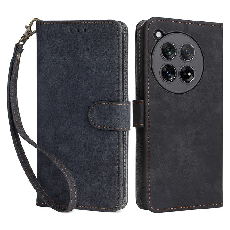 For OnePlus 12 5G Leather Phone Case with Strap RFID Blocking Card Slots