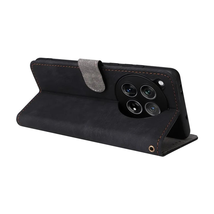 For OnePlus 12 5G Leather Phone Case with Strap RFID Blocking Card Slots