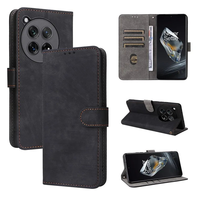 For OnePlus 12 5G Leather Phone Case with Strap RFID Blocking Card Slots