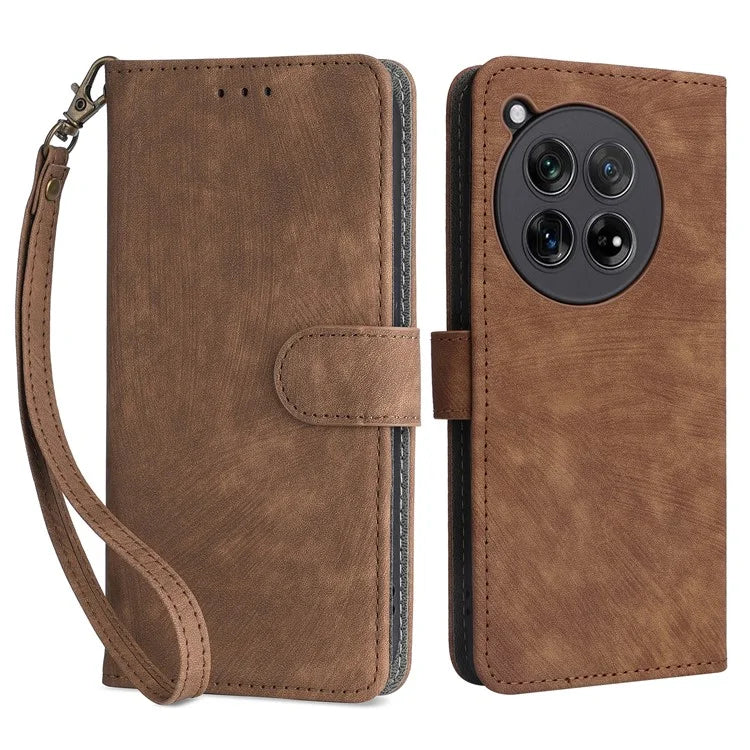 For OnePlus 12 5G Leather Phone Case with Strap RFID Blocking Card Slots