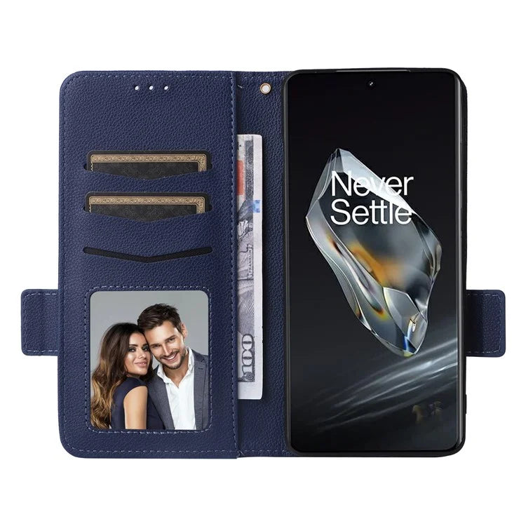 For OnePlus 12 5G Case PU Leather Litchi Texture Card Slots Phone Protector with Strap
