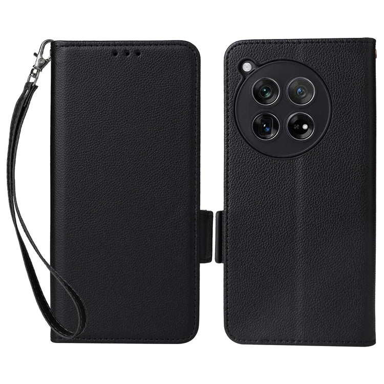 For OnePlus 12 5G Case PU Leather Litchi Texture Card Slots Phone Protector with Strap