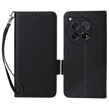 For OnePlus 12 5G Case PU Leather Litchi Texture Card Slots Phone Protector with Strap