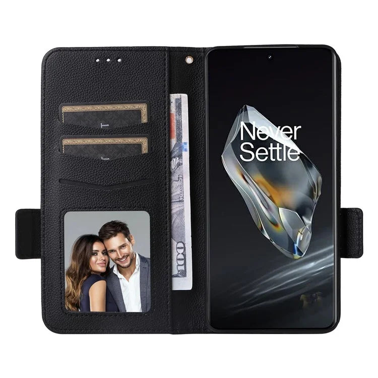 For OnePlus 12 5G Case PU Leather Litchi Texture Card Slots Phone Protector with Strap