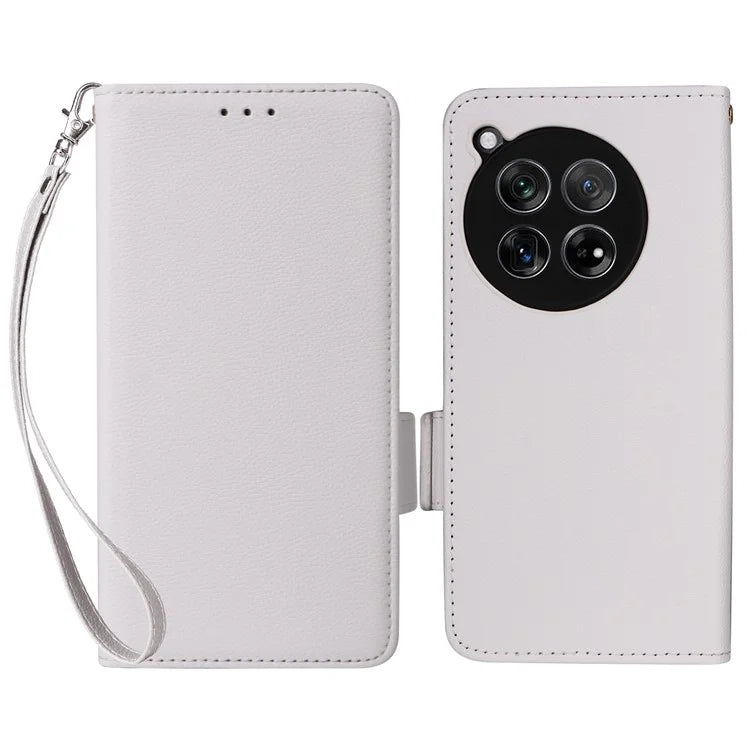For OnePlus 12 5G Case PU Leather Litchi Texture Card Slots Phone Protector with Strap